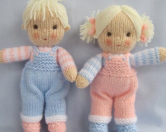 Jack and Jill - 9" (23cm) - Knitted flat on 2 needles - DK YARN - small doll knitting pattern - knitted baby doll - PDF