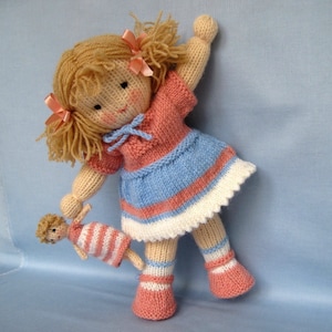 Lulu and tiny doll 12 30cm, doll knitting pattern, DK yarn 2 straight needles, instant download image 2