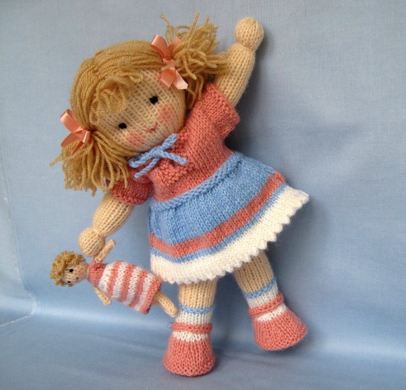 Lulu and tiny doll 12 30cm, doll knitting pattern, DK yarn 2 straight needles, instant download image 2