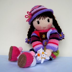 Posy doll -16&quot; (40cm), Knitted flat on 2 needles - DK YARN, knitted skirt, sweater, hat, shoes, Toy knitting pattern, PDF Instant Download