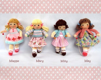 4 Little Skipping Friends - 6" (15cm) - Doll knitting pattern - Toy knitting pattern, PDF instant download