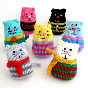 New - Colourful Kitties - Pocket Pals - Children's favourite, Knitted cats - Great stash busters - pdf instant download