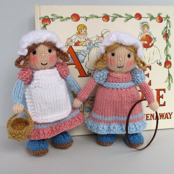 Charlotte and Victoria - 7" (17cm) dolls - Doll knitting pattern - Kate Greenaway style Pdf pattern