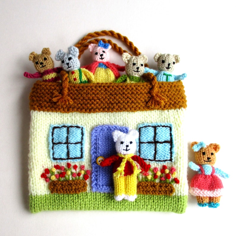 NEW 10 Tiny 3'' Bears and Cottage Bag Toy knitting pattern Pocket Doll Instant Download PDF image 3