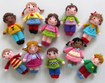 10 Cute Little Kids - 4" (10cm) - Knitted flat on 2 needles - DK yarn - Toy knitting pattern - Doll knitting pattern - instant download PDF