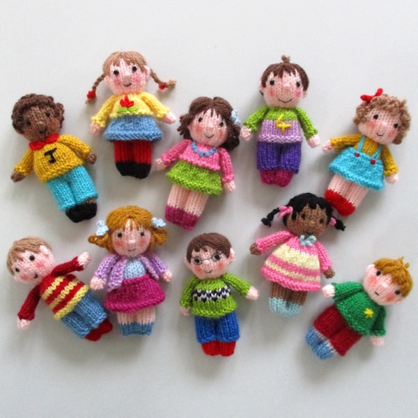 10 Cute Little Kids - 4" (10cm) - Knitted flat on 2 needles - DK yarn - Toy knitting pattern - Doll knitting pattern - instant download PDF