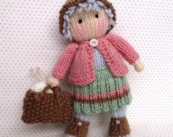 Granny Pearl - 7" (17cm) - small doll knitting pattern - pattern for granny