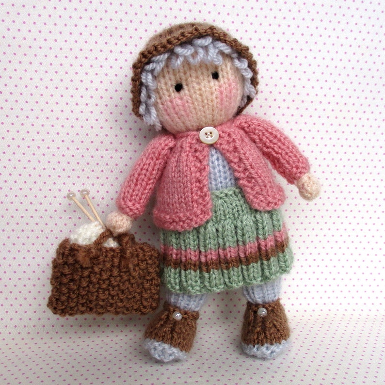 Granny Pearl 7 17cm small doll knitting pattern pattern for granny image 1
