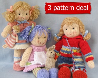 Lucy Lavender, Tilly, and Lulu doll knitting patterns - INSTANT DOWNLOAD
