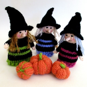 Halloween Witches and Pumpkins - Knitting pattern - Bottle toppers, Garland, Bowl filler, Trick or treat bags, Instant download PDF