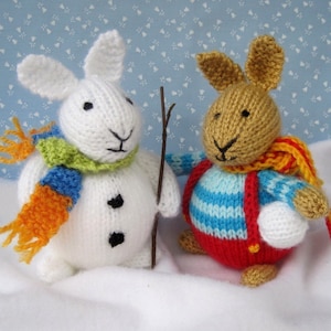 6 Winter Bunnies 6 15cm rabbit doll knitting pattern INSTANT DOWNLOAD toy rabbits image 1