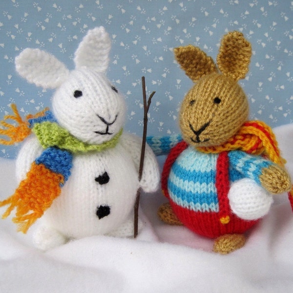 6 Winter Bunnies - 6" (15cm) - rabbit doll knitting pattern - INSTANT DOWNLOAD - toy rabbits