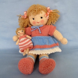 Lulu and tiny doll 12 30cm, doll knitting pattern, DK yarn 2 straight needles, instant download image 4