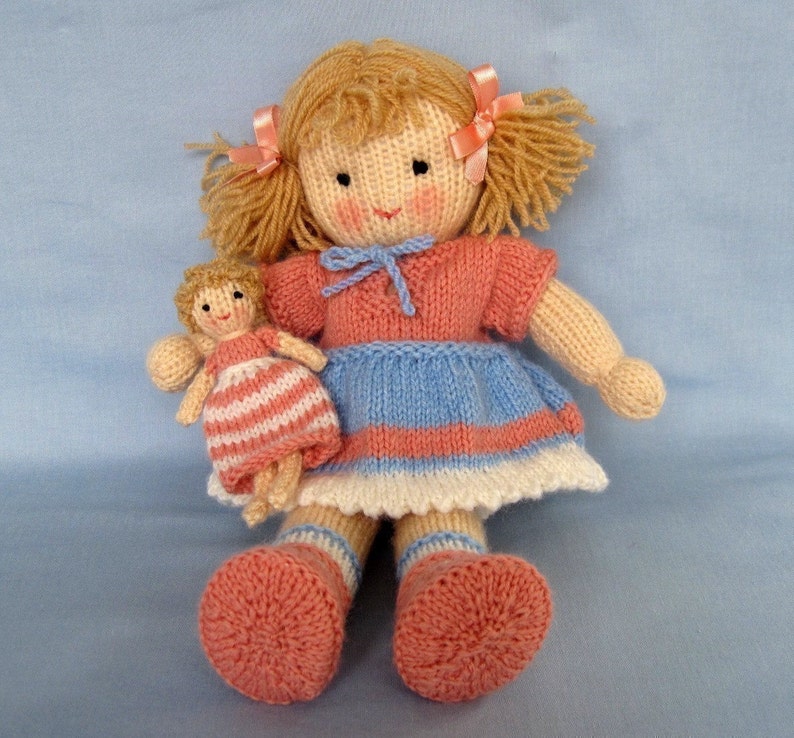 Lulu and tiny doll 12 30cm, doll knitting pattern, DK yarn 2 straight needles, instant download image 4