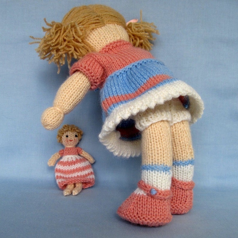 Lulu and tiny doll 12 30cm, doll knitting pattern, DK yarn 2 straight needles, instant download image 5