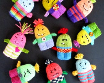 10 Mini Monsters - 3.5ins (8cm) - pocket pals - moody monsters knitting pattern - party gifts and prizes - pdf