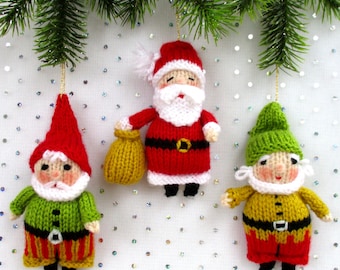 Santa and Elves - 5" (12cm) Father Christmas - Elf - Gnome - PDF - Doll knitting pattern