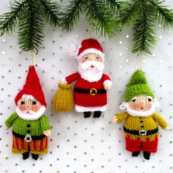 Santa and Elves - 5" (12cm) Father Christmas - Elf - Gnome - PDF - Doll knitting pattern