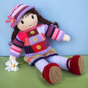 Posy doll -16" (40cm), 2 needles doll knitting pattern, knitted skirt, sweater, hat, shoes, Toy knitting pattern, PDF Instant Download