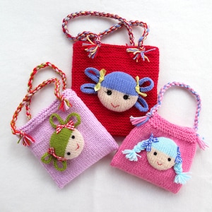 Jolly Dolly Bags - 6" (15cm), child's knitted bag pattern - bag knitting pattern - INSTANT DOWNLOAD