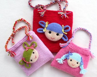 Jolly Dolly Bags - 6" (15cm), child's knitted bag pattern - bag knitting pattern - INSTANT DOWNLOAD