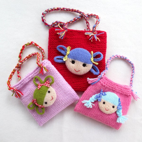 Jolly Dolly Bags - 6" (15cm), child's knitted bag pattern - bag knitting pattern - INSTANT DOWNLOAD