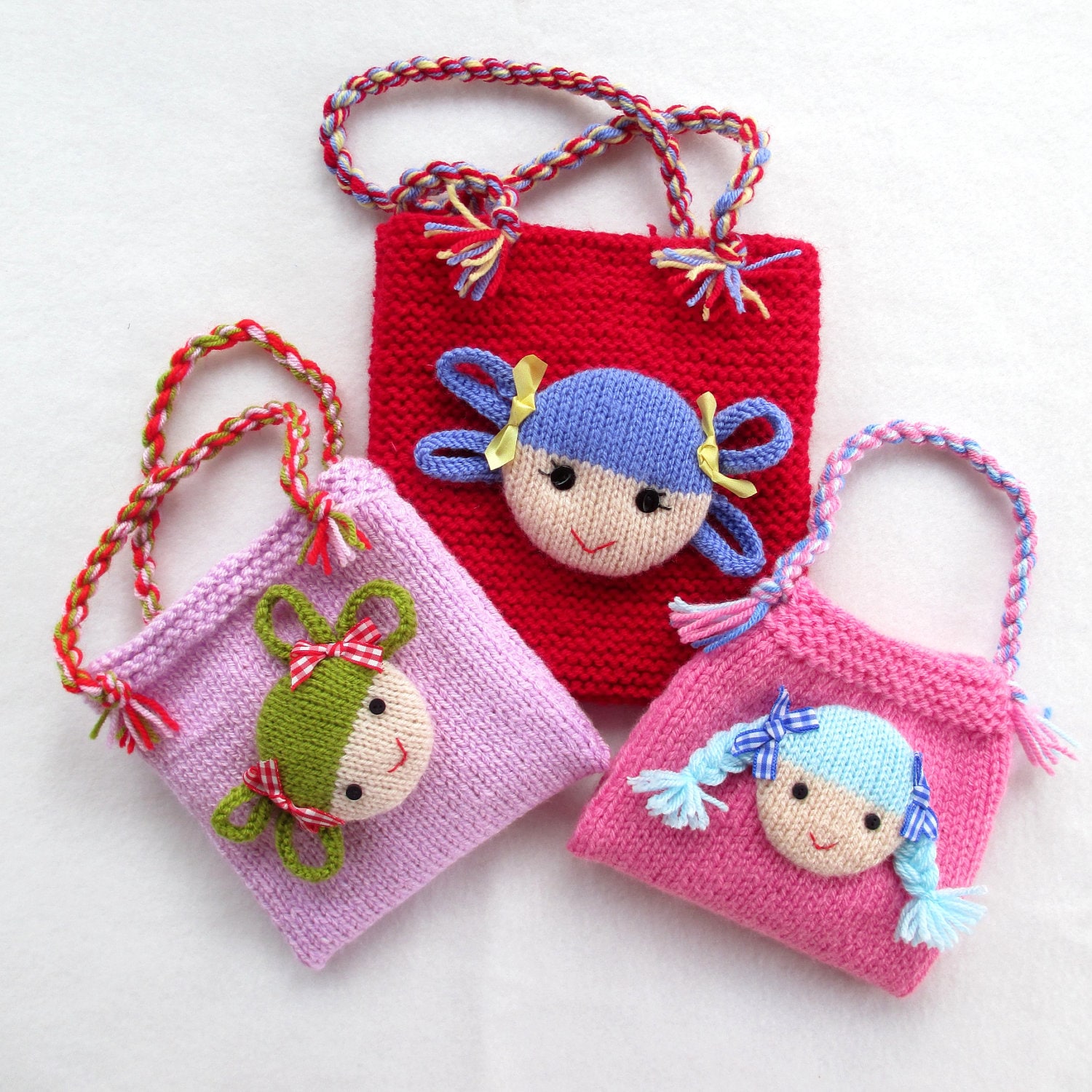 Jolly Dolly Bags 6 15cm, Child's Knitted Bag Pattern Bag Knitting Pattern  INSTANT DOWNLOAD 