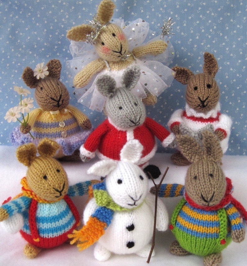 6 Winter Bunnies 6 15cm rabbit doll knitting pattern INSTANT DOWNLOAD toy rabbits image 5