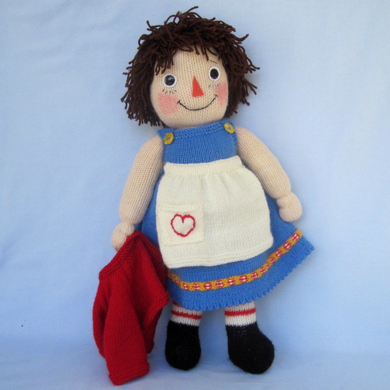 Merrily Ann/ Raggedy Ann 18 45cm Doll knitting pattern DK Yarn, 2 needles dress, cardigan, apron Toy knitting patten Pdf image 4