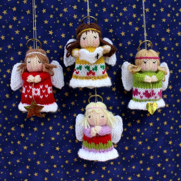 LITTLE ANGELS - 4" (10cm) - angel knitting pattern,  Christmas decoration - Doll knitting pattern, toy knitting pattern, Pdf