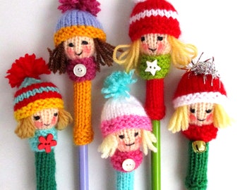 10 Dolly Pencil Toppers - Knitting Pattern - Quick to Knit - Party Prizes  - Fund Raisers - Starting School - Stash Buster