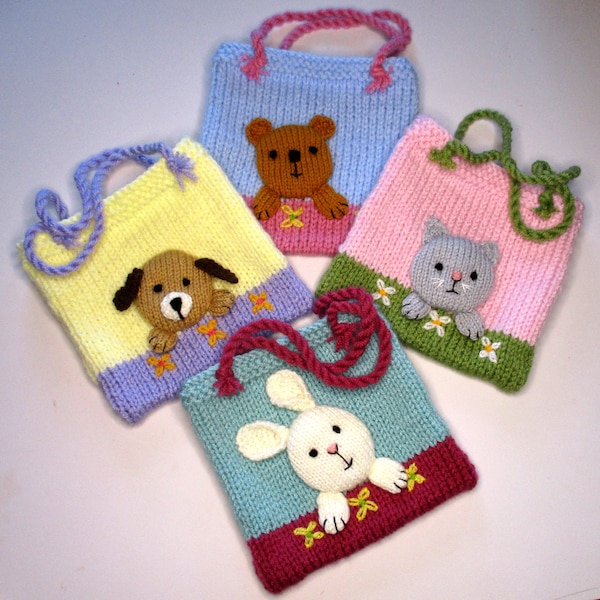 NEW - 4 Animal Bags - 7" (18cm) - Children's bags, Cute Animals peeking over the wall - Pdf Instant download