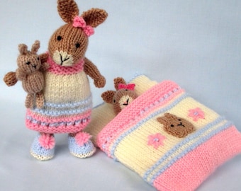 Bedtime Bunny, 7.5" (18cm) - Knitted rabbit doll pattern, Toy knitting pattern, Pdf