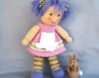 Lucy Lavender - 12" (30cm) - toy doll knitting pattern - DK yarn, 2 straight needles, Instant download