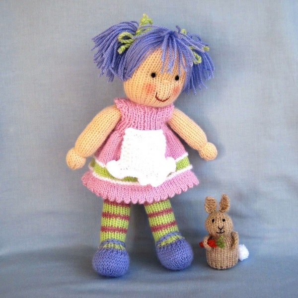 Lucy Lavender - 12" (30cm) - toy doll knitting pattern - DK yarn, 2 straight needles, Instant download