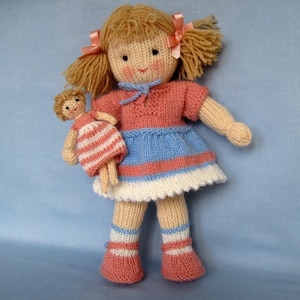 Lulu and tiny doll 12 30cm, doll knitting pattern, DK yarn 2 straight needles, instant download image 6