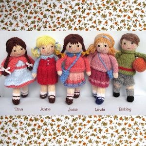 5 Little Friends in Autumn, small doll knitting pattern, 6&quot; (15cm) - toy knitting pattern, pdf