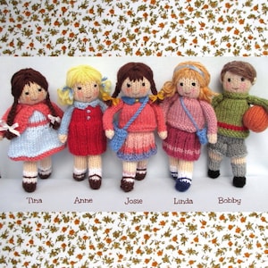 5 Little Friends in Autumn, small doll knitting pattern, 6" (15cm) - toy knitting pattern, pdf