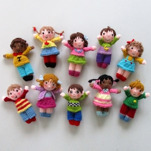 10 Cute Little Kids - 4" (10cm) - Knitted flat on 2 needles - DK yarn - Toy knitting pattern - Doll knitting pattern - instant download PDF