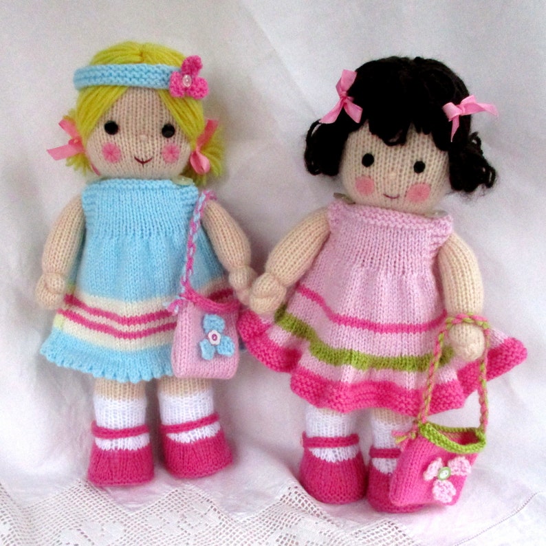 Polly and Kate 13 33cm, cardigans, dresses, skirts, bags, headband doll knitting pattern, DK yarn, 2 straight needles, toy, Pdf image 4