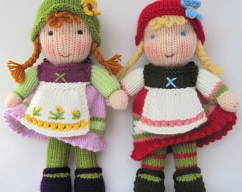 Fern and Flora - 11" (28cm), Doll knitting pattern, Waldorf inspired - pdf INSTANT DOWNLOAD