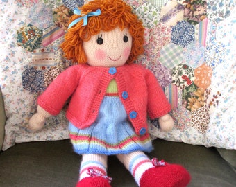 Belinda Jane - 18'' (45cm) - Knitted flat on 2 needles - DK Yarn - Doll knitting pattern - cardigan, skirt and top, instant download