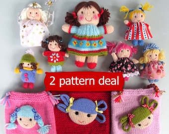 Jenny, Jolly Dollies and Bags - doll knitting patterns, toy knitting pattern, Pdf
