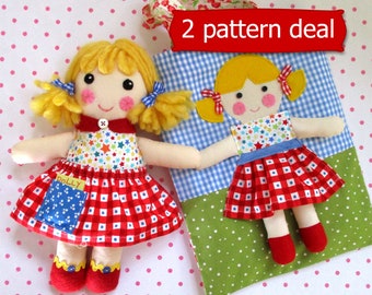 2 PATTERN DEAL - Little Dolly plus Tote Bag - sewing patterns - easy to make rag doll - Toy sewing pattern PDF