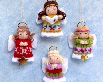 LITTLE ANGELS - 4" (10cm) - angel knitting pattern,  Christmas decoration - Doll knitting pattern, toy knitting pattern, Pdf