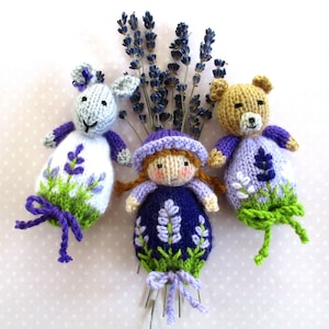 Lavender Bag Dolls to knit - Favour Bags - Lavender sachets - Lavender doll - Lavender bunny - Lavender bear  - Instant download PDF