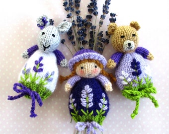 Knitted Lavender Bag Dolls - Favour Bags - Lavender sachets - Dried lavender - Lavender doll - Lavender bunny - Lavender bear  - PDF