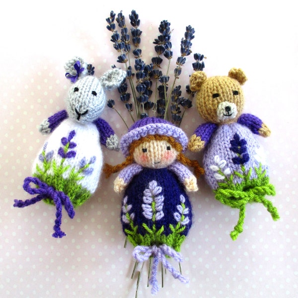 Sac lavande poupées à tricoter - sacs cadeaux - sachets lavande - poupée lavande - lapin lavande - ours lavande - téléchargement immédiat PDF