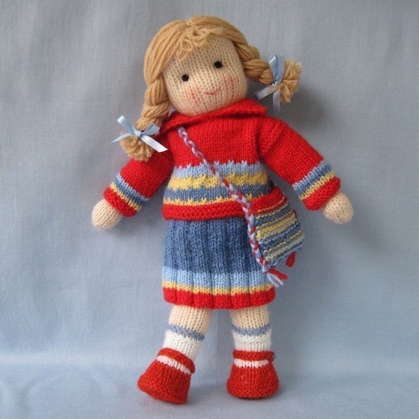 Tilly doll, 14" (36cm) - Doll knitting pattern - DK yarn, 2 straight needles, toy knitting pattern - Pdf