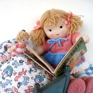 Lulu and tiny doll - 12" (30cm), doll knitting pattern, DK yarn - 2 straight needles, instant download